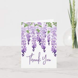 Cartão De Agradecimento Casamento Floral Lavanda com Wisteria em Aquarela