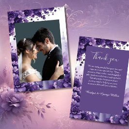 Cartão De Agradecimento Casamento Floral lavanda e Roxo com Paris Eiffel