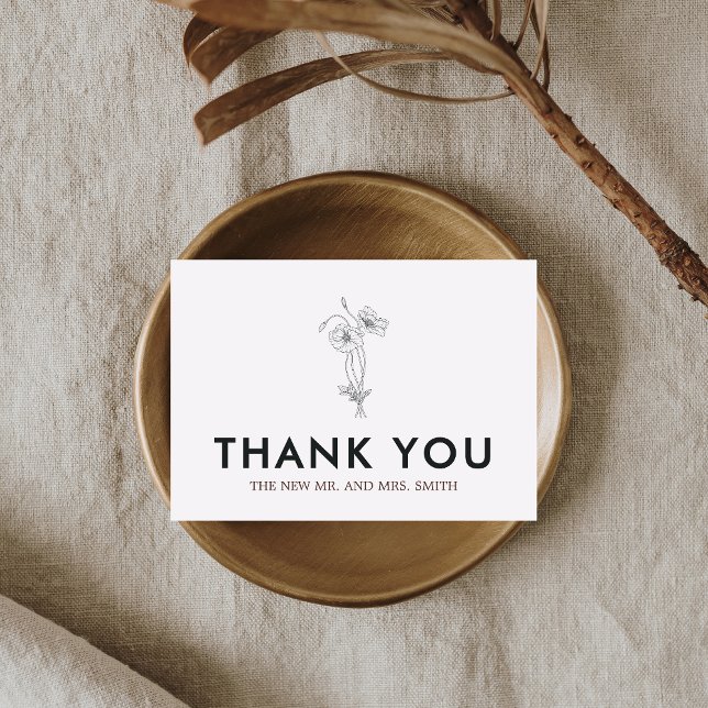 Cartão De Agradecimento Casamento Floral Minimalista (Minimalist Floral Modern Wedding Thank you Card)
