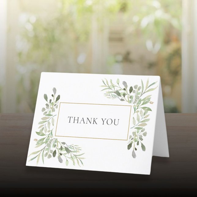 Cartão De Agradecimento Casamento Floral Moderno Elegante (Elegant Modern Greenery Floral Wedding Thank You Card)