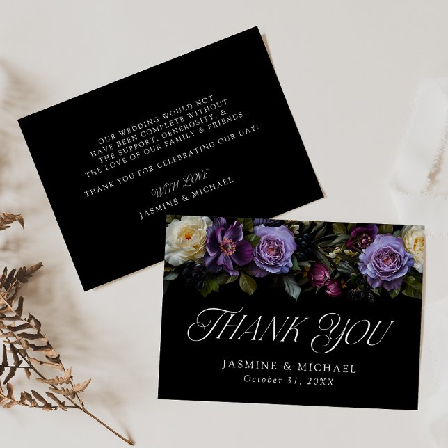 Cartão De Agradecimento Casamento Floral Moody Gothic (Criador carregado)
