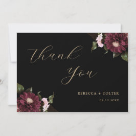 Cartão De Agradecimento Casamento Floral Negro Elegante