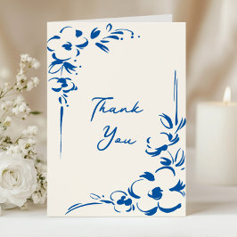 Cartão De Agradecimento Casamento Floral no Jardim Azul Francês