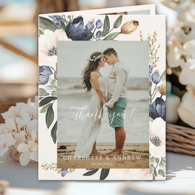 Cartão De Agradecimento Casamento Floral Obrigado 3 Fotos (Floral Wedding Thank You 3 Photos)