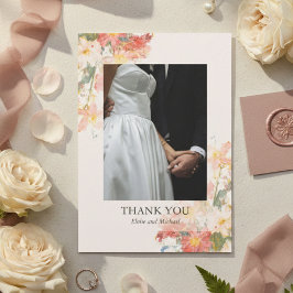 Cartão De Agradecimento Casamento Floral Pintado com Tonalidade Romântica