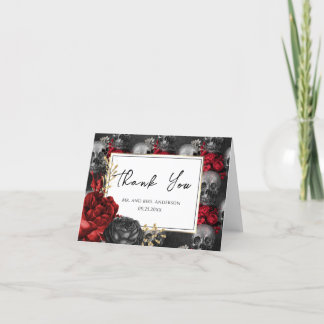 Cartão De Agradecimento Casamento Floral Preto Vermelho Gótico