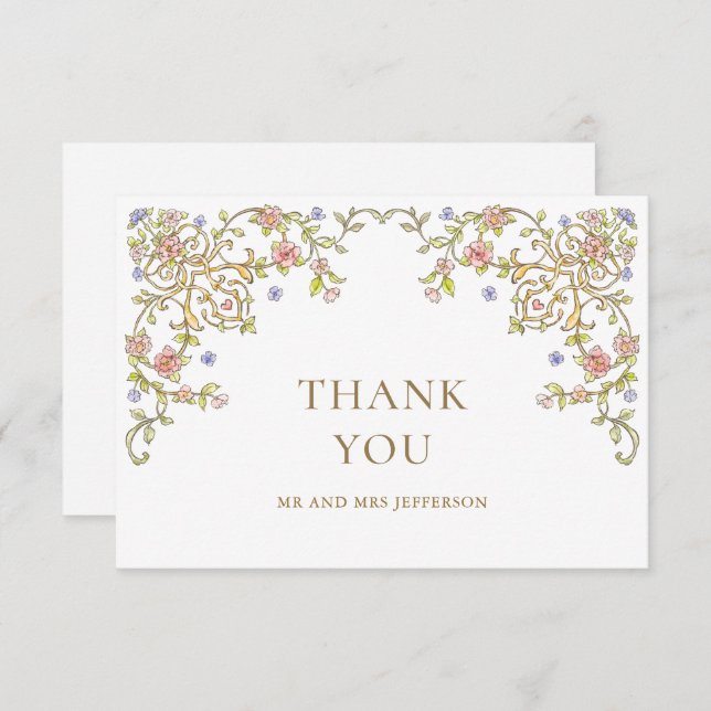 Cartão De Agradecimento Casamento Floral Quadro de Elegância Ornamentada V (Frente/Verso)