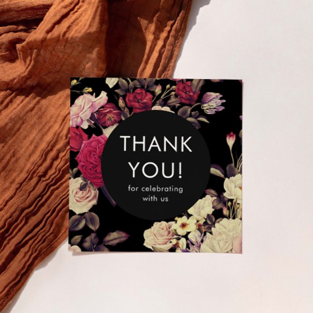 Cartão De Agradecimento Casamento Floral Romântico Negro Elegante Obrigado (This elegant floral thank you card is a beautiful way to thank wedding guests.)
