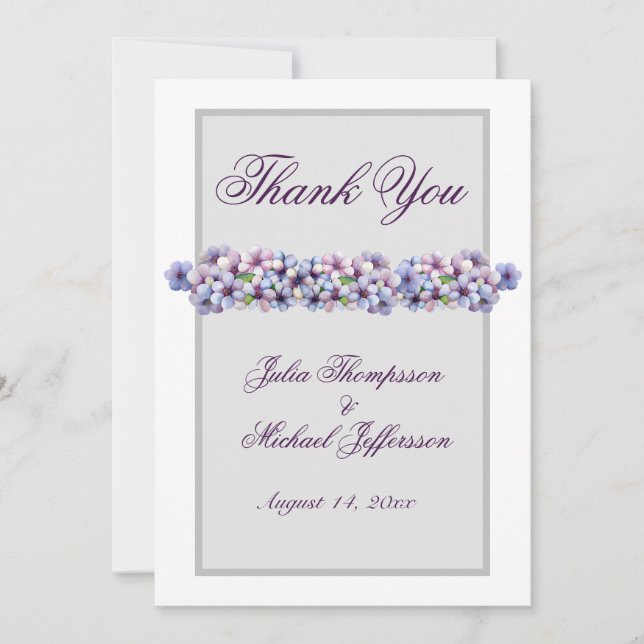 Cartão De Agradecimento Casamento Floral Romântico Poético Lilac Watercolo (Frente)