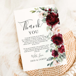 Cartão De Agradecimento Casamento Floral Rosa Bege Burgundy Chic Rústico