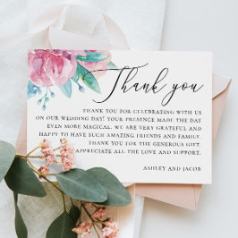 Cartão De Agradecimento Casamento floral rosa bege elegante aquarela
