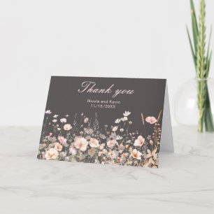 Cartão De Agradecimento Casamento Floral Rosa Bege Primavera Flor Silvestr