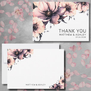Cartão De Agradecimento Casamento Floral Rosa Boho Moderno Elegante