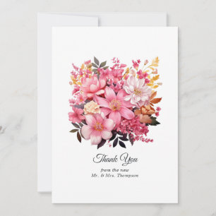 Cartão De Agradecimento Casamento Floral Rosa e Dourado