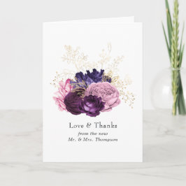Cartão De Agradecimento Casamento Floral Rosa e Roxo