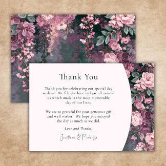 Cartão De Agradecimento Casamento Floral Rosa Mauve Romântico Elegante