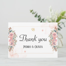 Cartão De Agradecimento Casamento floral rosa moderno