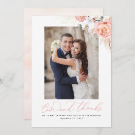 Cartão De Agradecimento Casamento Floral Rosa Pampas Grass Obrigado