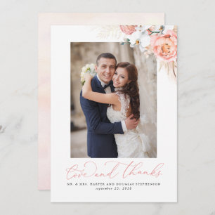 Cartão De Agradecimento Casamento Floral Rosa Pampas Grass Obrigado