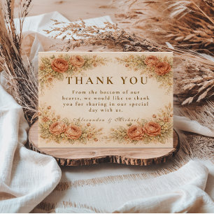 Cartão De Agradecimento Casamento Floral Rosa Pêssego Vintage