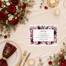 Cartão De Agradecimento Casamento Floral Rosa Romântico