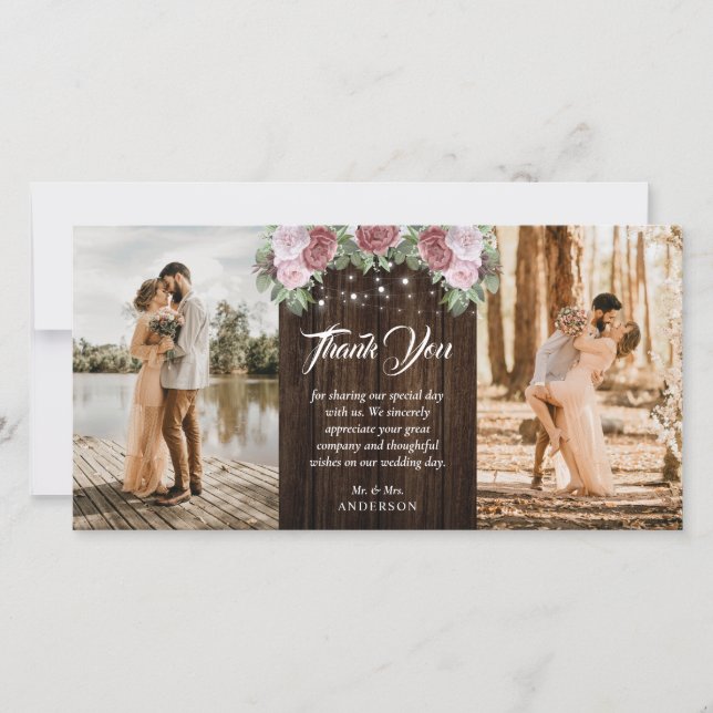 Cartão De Agradecimento Casamento Floral Rosa-Rosa-Blush 2 Foto (Frente)