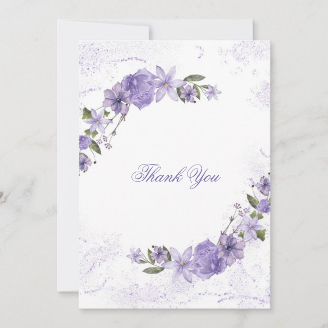 Cartão De Agradecimento Casamento Floral Roxo (Frente)
