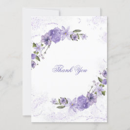 Cartão De Agradecimento Casamento Floral Roxo