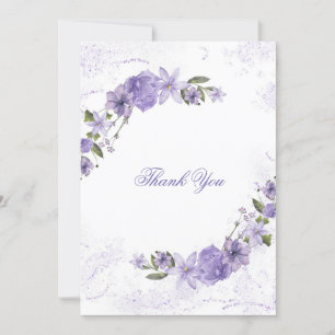 Cartão De Agradecimento Casamento Floral Roxo