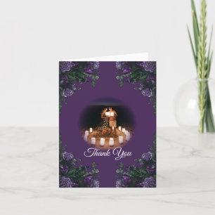 Cartão De Agradecimento Casamento Floral Roxo