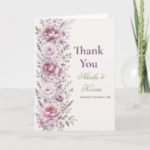Cartão De Agradecimento Casamento Floral Roxo e Lavanda