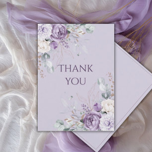 Cartão De Agradecimento Casamento Floral Roxo Elegante 