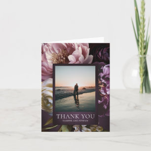 Cartão De Agradecimento Casamento Floral Roxo Maximalista Elegante
