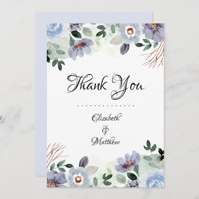 Cartão De Agradecimento Casamento Floral Roxo Moderno (Frente/Verso)