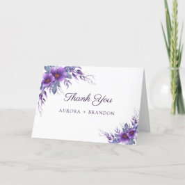 Cartão De Agradecimento Casamento Floral Roxo Rústico
