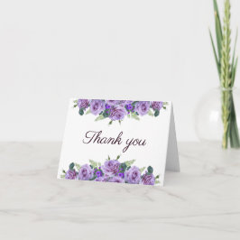 Cartão De Agradecimento Casamento Floral Roxo Simples Elegante
