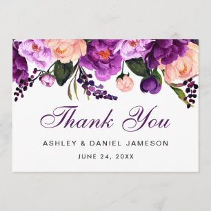 Cartão De Agradecimento Casamento Floral Roxo Ultra Violet Obrigado
