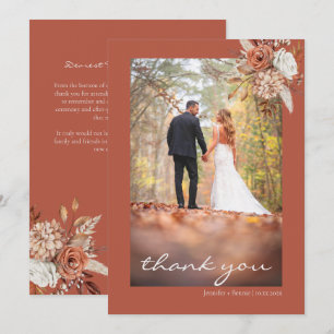 Cartão De Agradecimento Casamento Floral Russo Terracotta Brown Bohemian