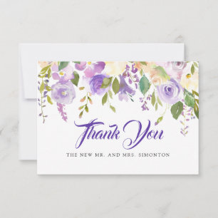 Cartão De Agradecimento Casamento Floral Rustic Purple Ivory White