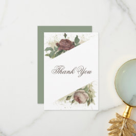 Cartão De Agradecimento Casamento Floral Rústico Moderno Borgonha Dourado 