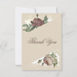 Cartão De Agradecimento Casamento Floral Rústico Moderno Borgonha Dourado 