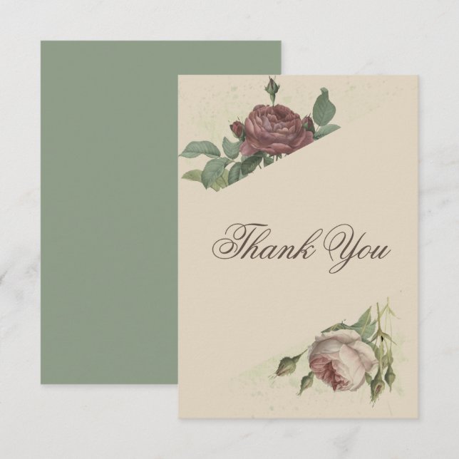 Cartão De Agradecimento Casamento Floral Rústico Moderno Borgonha Marsala  (Frente/Verso)