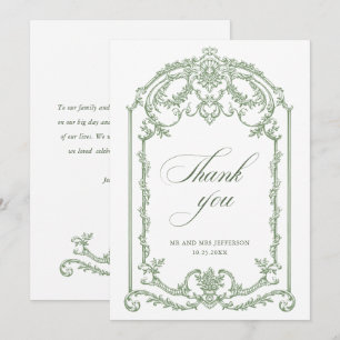 Cartão De Agradecimento Casamento Floral Sage Verde Elegância Ornamentada 