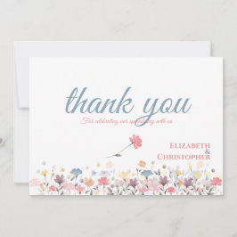 Cartão De Agradecimento Casamento Floral Selvagem em Aquarela