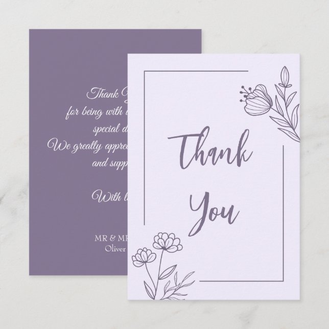 Cartão De Agradecimento Casamento floral simples (Frente/Verso)