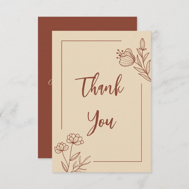 Cartão De Agradecimento Casamento floral simples de terracotta (Frente/Verso)