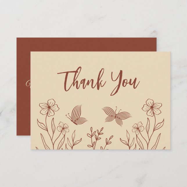 Cartão De Agradecimento Casamento floral simples de terracotta (Frente/Verso)