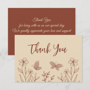 Cartão De Agradecimento Casamento floral simples de terracotta