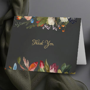Cartão De Agradecimento Casamento Floral Sombrio Gótico Romântico Temperam