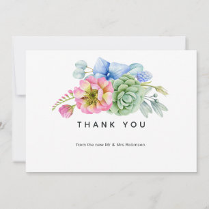 Cartão De Agradecimento Casamento Floral Suculento da Moda